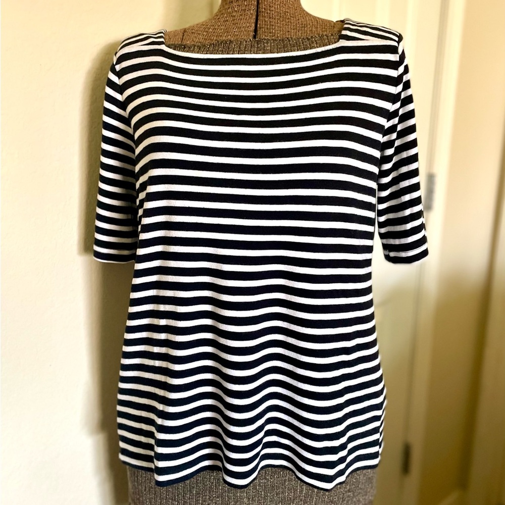 Croft & Barrow Black and White 3/4 Sleeve Striped Tee